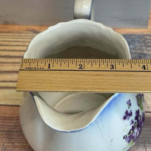 Vintage German Floral Creamer Pitcher Floral Violets Embossed 6" Victorian - Picture 6 of 8